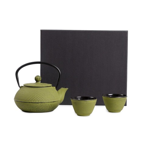 Set ceainic cu 2 cesti Modig, Homla, 800 ml, fonta, verde
