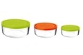 Set 3 caserole Frigoverre, Bormioli, 1250 ml/740 ml/340 ml, sticla, verde/portocaliu