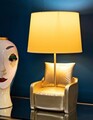 Lampa de masa Midcentury, Mauro Ferretti, 1 x E27, 40W, 26x46 cm, polirasina/fier, auriu