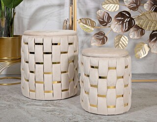 Crem;Auriu, Set 2 taburete