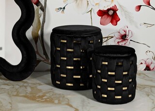 Negru;Auriu, Set 2 taburete