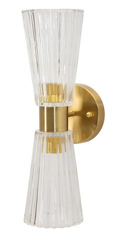 Aplica de perete Prague, Mauro Ferretti, 2 x E14, 20W, 11x16x40 cm, fier/sticla, auriu/transparent
