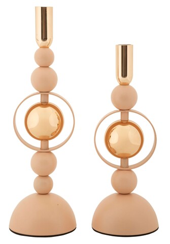 Set 2 suporturi de lumanare Saturn, Mauro Ferretti, 10x27 cm, 10x33 cm, fier, roz/auriu