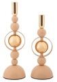 Set 2 suporturi de lumanare Saturn, Mauro Ferretti, 10x27 cm, 10x33 cm, fier, roz/auriu