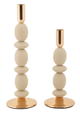 Set 2 suporturi de lumanare Shuttle, Mauro Ferretti, 10x25 cm, 10x33.5 cm, fier, crem/auriu