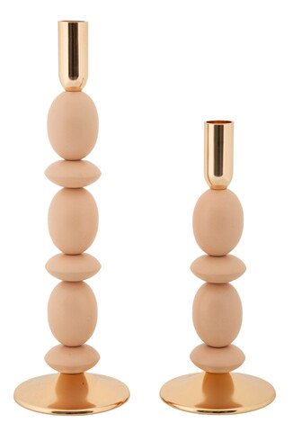 Set 2 suporturi de lumanare Shuttle, Mauro Ferretti, 10x25 cm, 10x33.5 cm, fier, roz/auriu
