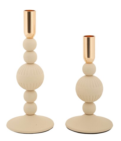 Set 2 suporturi de lumanare Aster, Mauro Ferretti, 10x20 cm, 10x25.5 cm, fier, crem/auriu