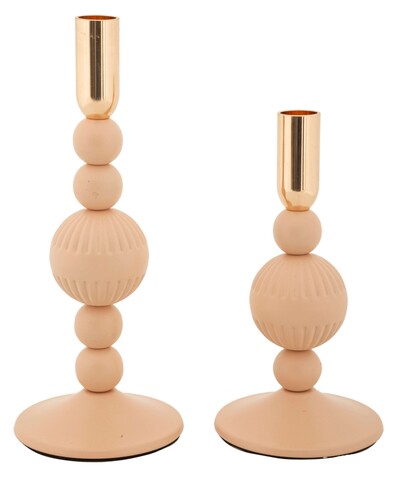 Set 2 suporturi de lumanare Aster, Mauro Ferretti, 10x20 cm, 10x25.5 cm, fier, roz/auriu