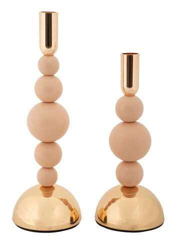 Set 2 suporturi de lumanare Bolly, Mauro Ferretti, 10x24 cm, 10x29.5 cm, fier, roz/auriu