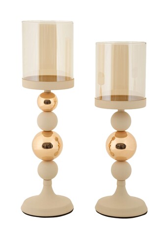 Set 2 suporturi de lumanare Glazed, Mauro Ferretti, 10x32 cm, 10x36 cm, fier, crem/auriu