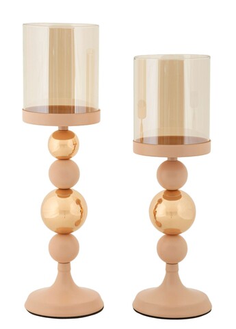 Set 2 suporturi de lumanare Glazed, Mauro Ferretti, 10x32 cm, 10x36 cm, fier, roz/auriu