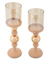 Set 2 suporturi de lumanare Glazed, Mauro Ferretti, 10x32 cm, 10x36 cm, fier, roz/auriu