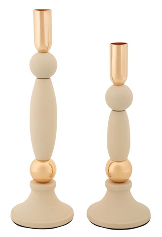Set 2 suporturi de lumanare Strek, Mauro Ferretti, 9.5x25 cm, 9.5x30 cm, fier, crem/auriu