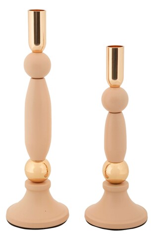 Set 2 suporturi de lumanare Strek, Mauro Ferretti, 9.5x25 cm, 9.5x30 cm, fier, roz/auriu