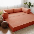 Canapea extensibila 3 locuri, Evalina, 383EVN1267, Poliester, Rosu vermilion