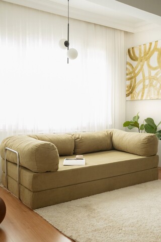 Canapea extensibila 3 locuri, Evalina, 383EVN1269, Poliester, Kaki / 