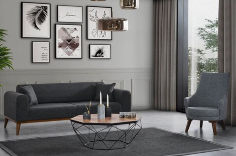 Canapea extensibila 3 locuri, Artie, 560ARE2905, Lemn de fag / PAL, Antracit