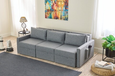 Canapea extensibila 3 locuri, Balcab Home, 825BLC4323, Lemn de brad, Gri