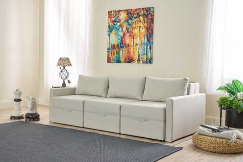 Canapea extensibila 3 locuri, Balcab Home, 825BLC4324, Lemn de brad, Crem