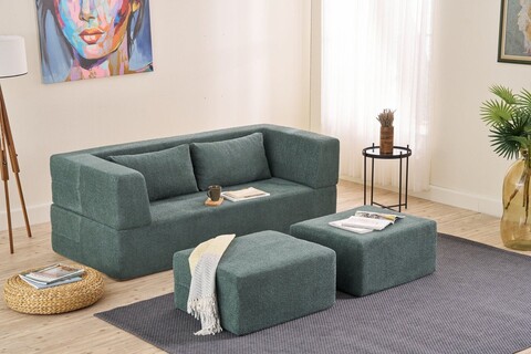 Canapea extensibila 2 locuri, Balcab Home, 825BLC5404, Tesatura Chenille, Verde