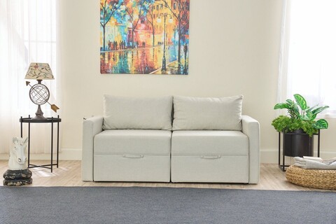 Canapea extensibila 2 locuri, Balcab Home, 825BLC5413, Lemn de brad, Crem