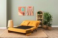 Canapea extensibila 2 locuri, Futon, 859FTN2728, Metal , Galben mustar