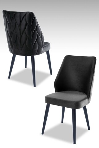 Set scaune 2 piese, Beckley, Pufi, PAL, Antracit / Negru