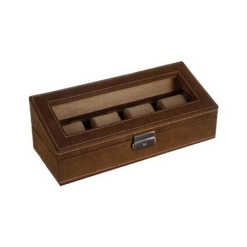 Cutie depozitare ceasuri, Atmosphera, 30 x 12 x 10 cm, PVC/MDF/sticla, maro