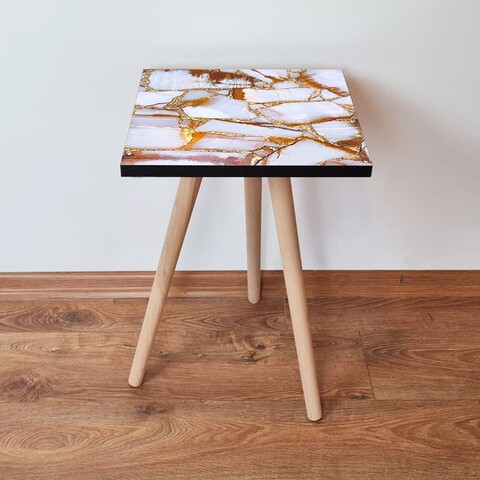 Masuta, Leona, Shp106, 35x42x35 cm, MDF , Alb / Auriu / Cămilă / Maro