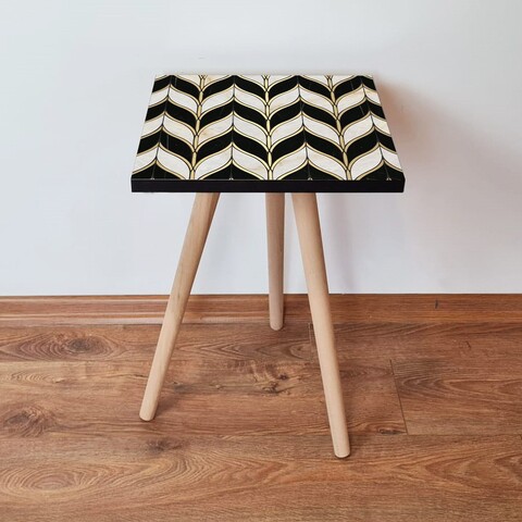 Masuta, Leona, Shp130, 35x42x35 cm, MDF , Negru / Alb / Auriu