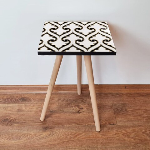 Masuta, Leona, Shp131, 35x42x35 cm, MDF , Negru / Alb / Auriu