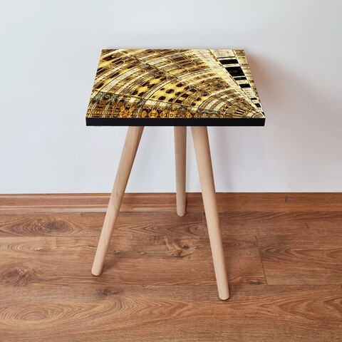 Masuta, Leona, Shp142, 35x42x35 cm, MDF , Auriu / Maro / Negru