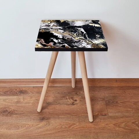 Masuta, Leona, Shp159, 35x42x35 cm, MDF , Negru / Alb / Auriu