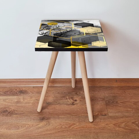Masuta, Leona, Shp162, 35x42x35 cm, MDF , Negru / Auriu / Gri