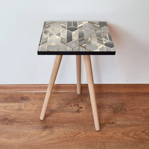 Masuta, Leona, Shp265, 35x42x35 cm, MDF , Gri / Auriu / Alb