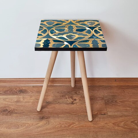 Masuta, Leona, Shp274, 35x42x35 cm, MDF , Albastru / Auriu