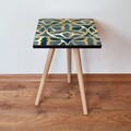 Masuta, Leona, Shp274, 35x42x35 cm, MDF , Albastru / Auriu