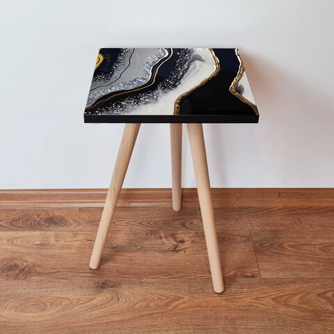 Masuta, Leona, Shp285, 35x42x35 cm, MDF , Negru / Auriu / Alb