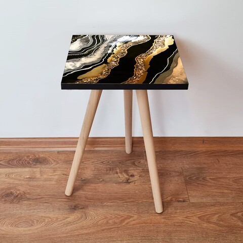 Masuta, Leona, Shp292, 35x42x35 cm, MDF , Negru / Auriu / Alb