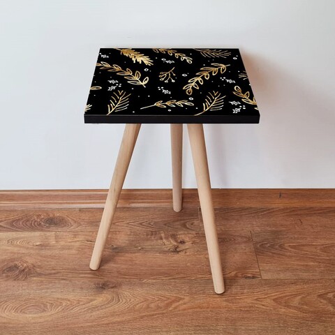 Masuta, Leona, Shp382, 35x42x35 cm, MDF , Negru / Auriu / Alb