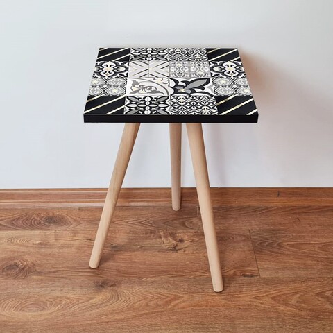 Masuta, Leona, Shp384, 35x42x35 cm, MDF , Negru / Auriu / Alb