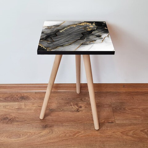 Masuta, Leona, Shp391, 35x42x35 cm, MDF , Negru / Auriu / Alb