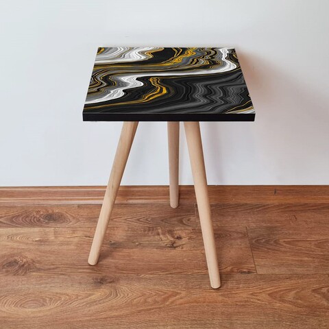 Masuta, Leona, Shp74, 35x42x35 cm, MDF , Negru / Auriu / Alb