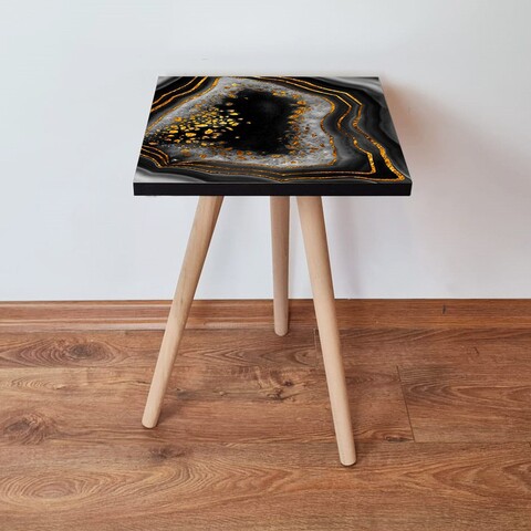 Masuta, Leona, Shp76, 35x42x35 cm, MDF , Negru / Auriu / Alb