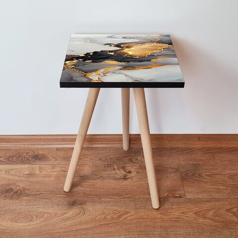 Masuta, Leona, Shp83, 35x42x35 cm, MDF , Gri / Negru / Auriu