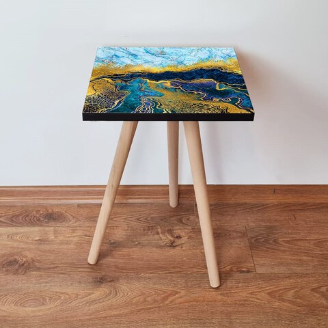 Masuta, Leona, Shp90, 35x42x35 cm, MDF , Albastru / Bleumarin / Auriu