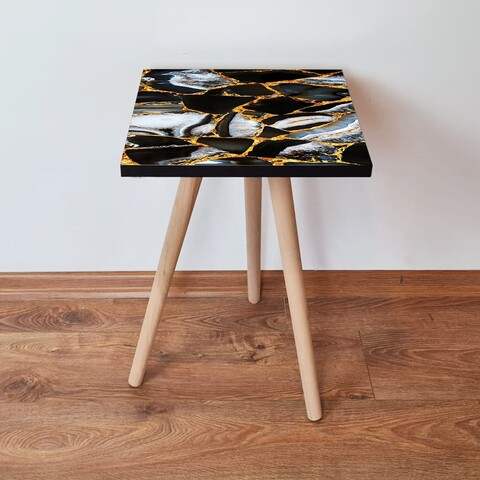 Masuta, Leona, Shp99, 35x42x35 cm, MDF , Negru / Auriu / Alb