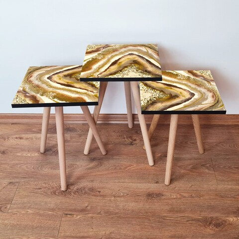 Set masute 3 piese, Leona, 3Shp295, MDF , Crem / Auriu / Bej / Maro