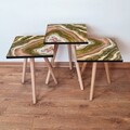 Set masute 3 piese, Leona, 3Shp296, MDF , Maro / Bej / Auriu