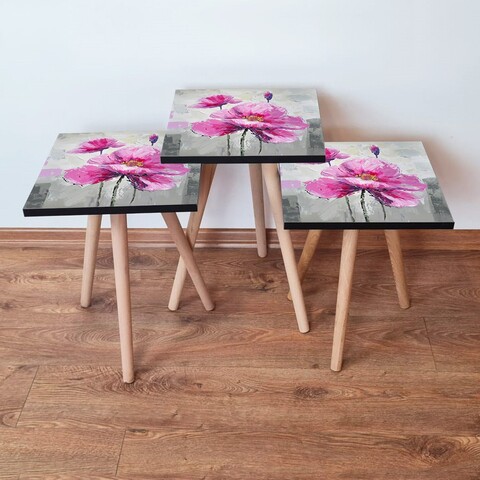 Set masute 3 piese, Leona, 3Shp298, MDF , Gri / Roz / Mov / Galben